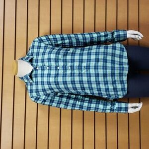 J. Crew Long Sleeve Blue and Green Plaid Flannel Button Down Shirt Size Small